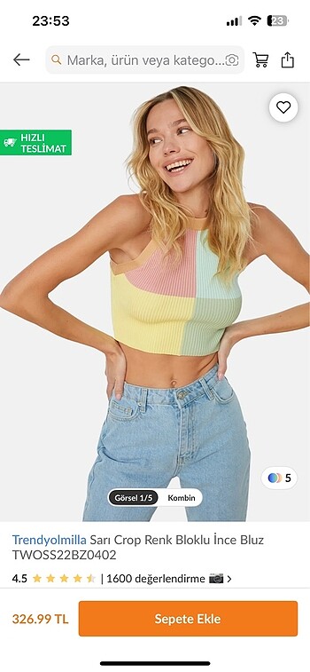 Renkli Crop Triko Bluz
