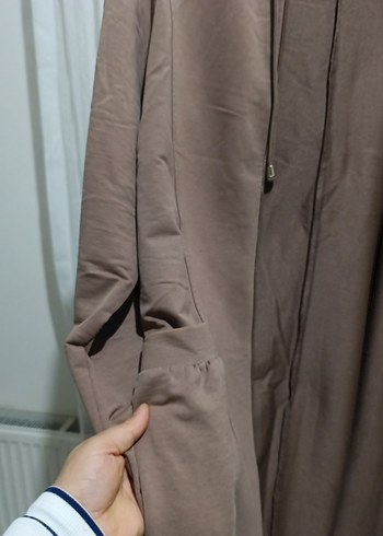 Bej Süet Fermuarlı V Yaka Hamile Hırka spor ferace - Görsel 4