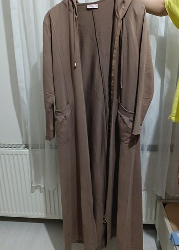 Bej Süet Fermuarlı V Yaka Hamile Hırka spor ferace - Görsel 3