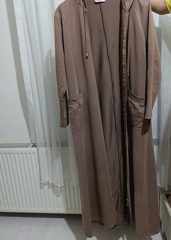 Bej Süet Fermuarlı V Yaka Hamile Hırka spor ferace - Görsel 2