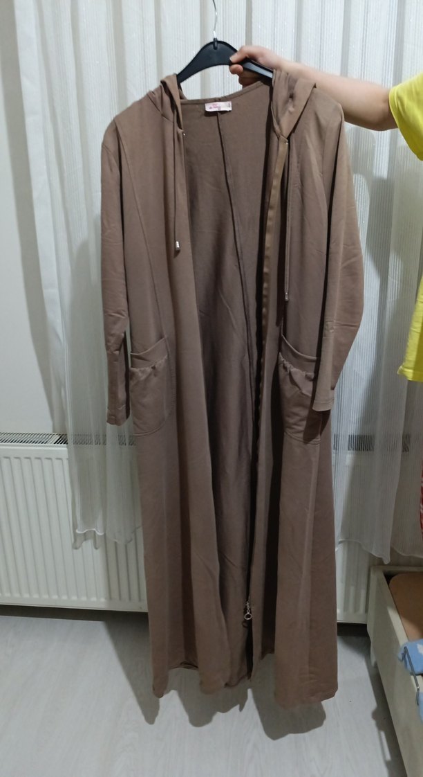 Bej Süet Fermuarlı V Yaka Hamile Hırka spor ferace - Görsel 3