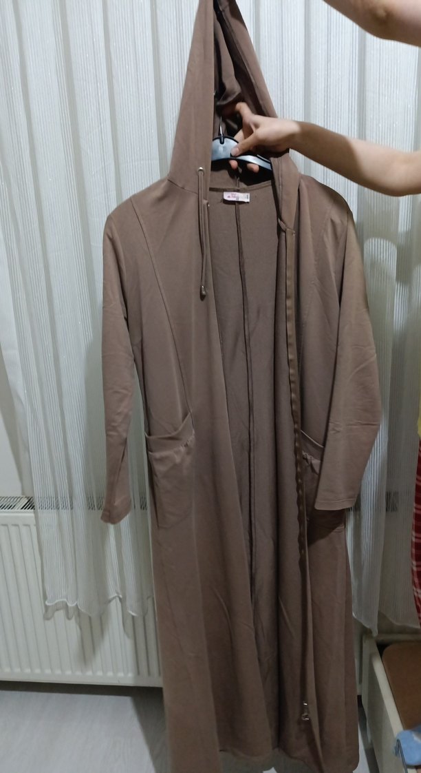 Bej Süet Fermuarlı V Yaka Hamile Hırka spor ferace - Görsel 5