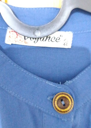 Mavi Uzun Kollu Düğmeli Bohem Elbise - Görsel 2