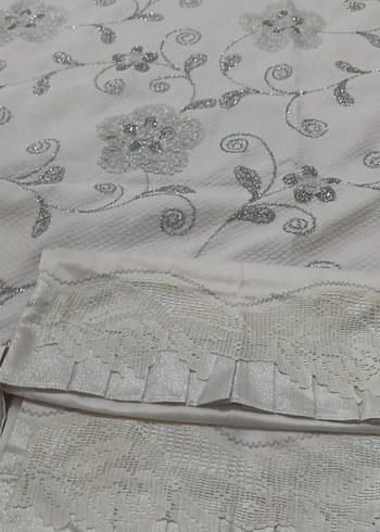 Gri Nakışlı Beyaz pike takım - Görsel 3