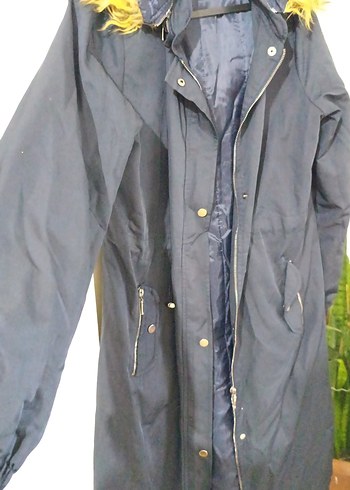 Uzun Mavi Kadın Ceket Düğmeli ve Rahat - Görsel 5