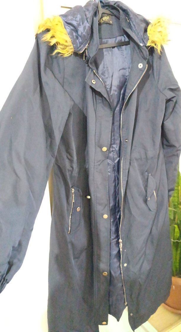 Uzun Mavi Kadın Ceket Düğmeli ve Rahat - Görsel 5