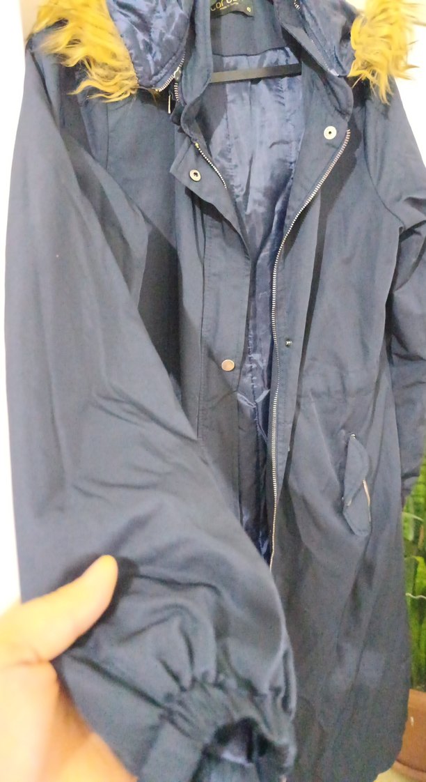 Uzun Mavi Kadın Ceket Düğmeli ve Rahat - Görsel 4