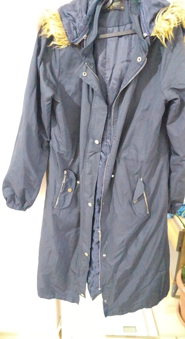 Uzun Mavi Kadın Ceket Düğmeli ve Rahat - Görsel 3