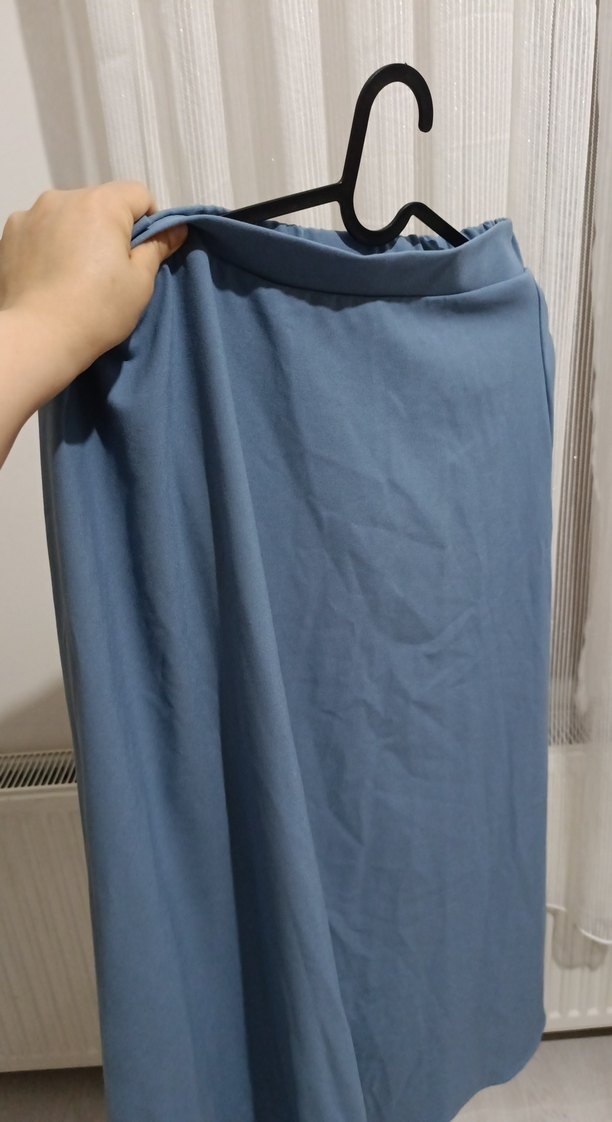 Kadın Mavi Midi Drapeli Etek - Görsel 2