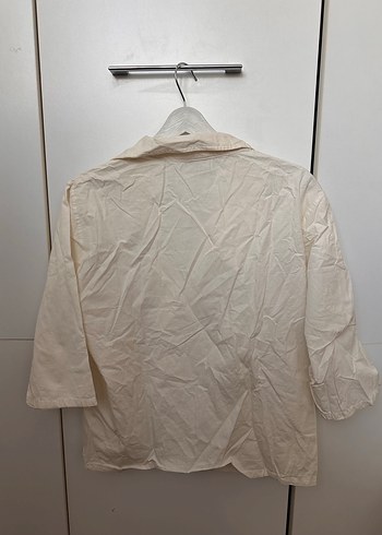 m Beden Düğmeli Beyaz Keten Kadın pijama takımı