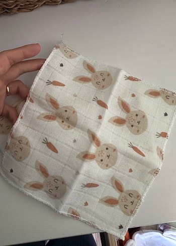 Nakışlı Pamuklu Bebek ağız mendili Bej - Görsel 2