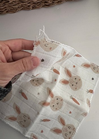 Nakışlı Pamuklu Bebek ağız mendili Bej - Görsel 3