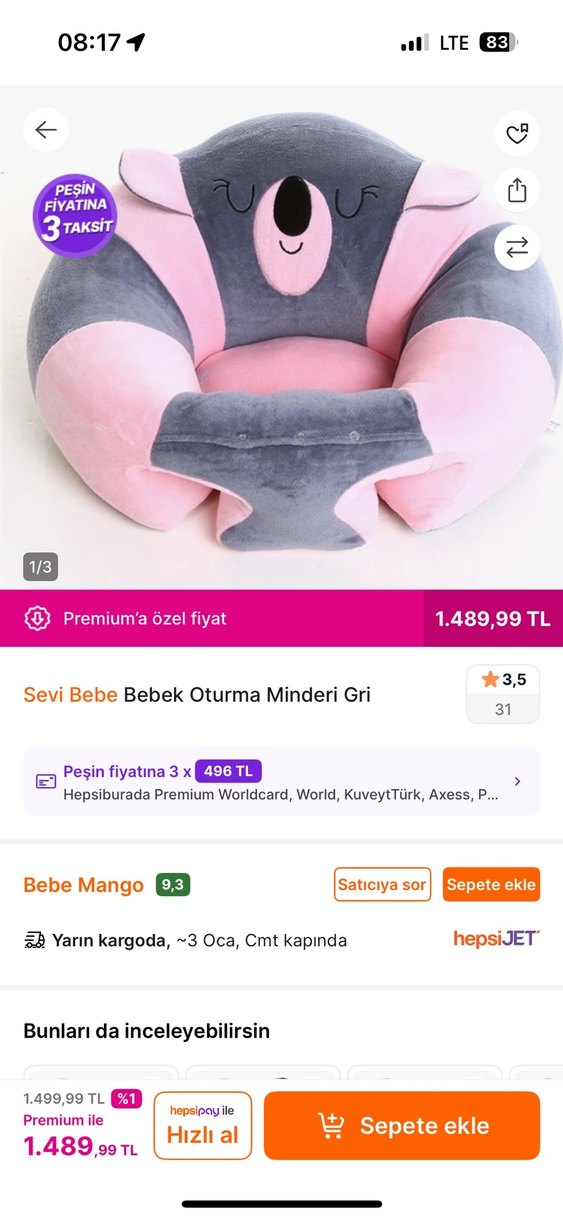 Gri ve Pembe bebek minderi - Görsel 3