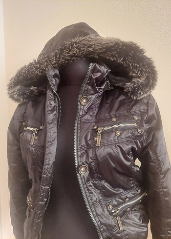 xl Beden siyah Renk Siyah Kürklü Goth Stil Kadın Kışlık Mont