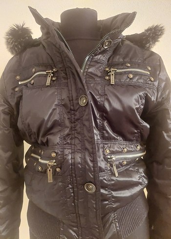 xl Beden Siyah Kürklü Goth Stil Kadın Kışlık Mont
