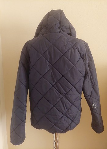 l Beden Düğmeli, Kapüşonlu Gri Erkek Mont