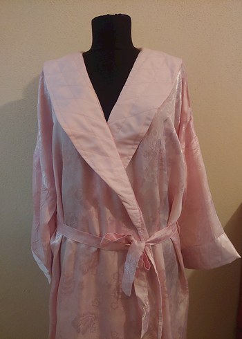 Pembe Uzun Kadın Vintage Sabahlık - Görsel 3