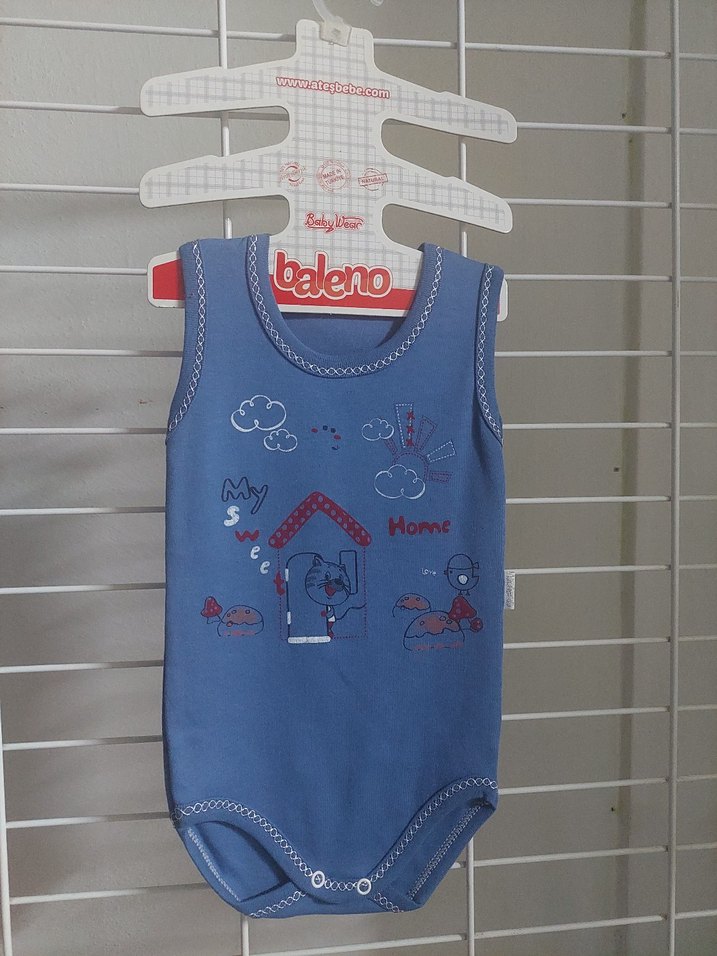 Mavi Erkek Bebek Kolsuz Body Velcro - Görsel 2