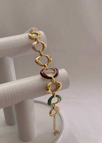 GOLD&ÇOK RENKLİ YUVARLAK EMAYE BİLEKLİK