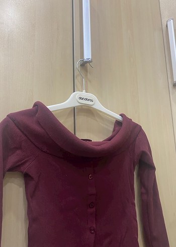 Bordo Düğmeli Hamile Hırka - Görsel 2