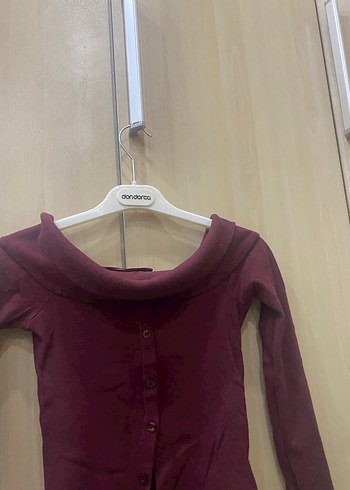 Bordo Düğmeli Hamile Hırka - Görsel 3