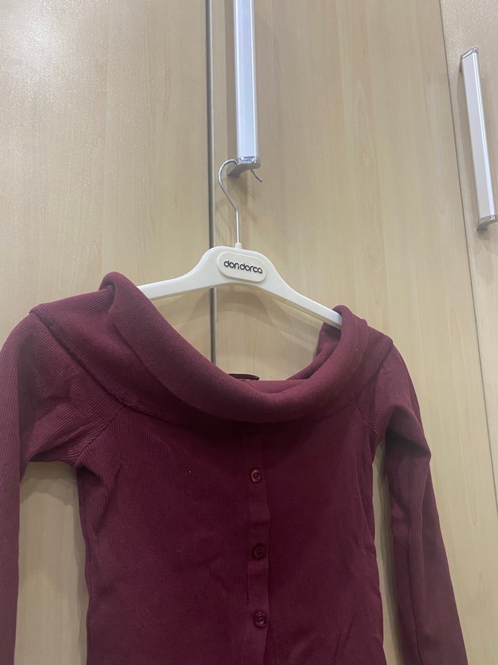 Bordo Düğmeli Hamile Hırka - Görsel 2