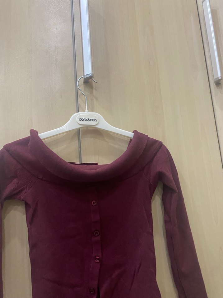 Bordo Düğmeli Hamile Hırka - Görsel 3