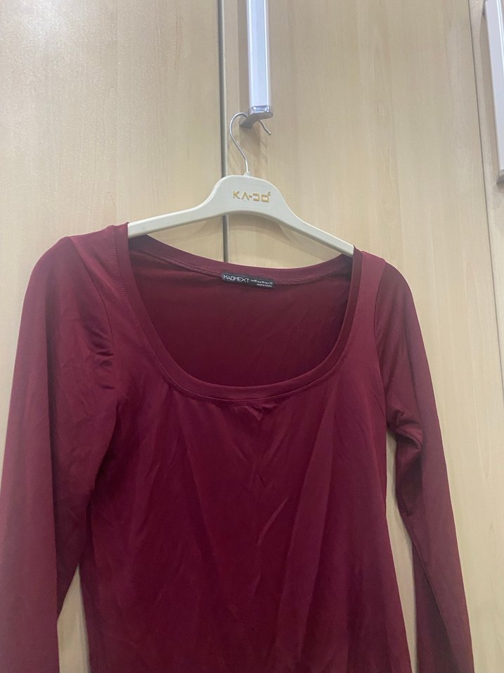 Bordo Kadın Uzun Kollu İnce Bluz - Görsel 2