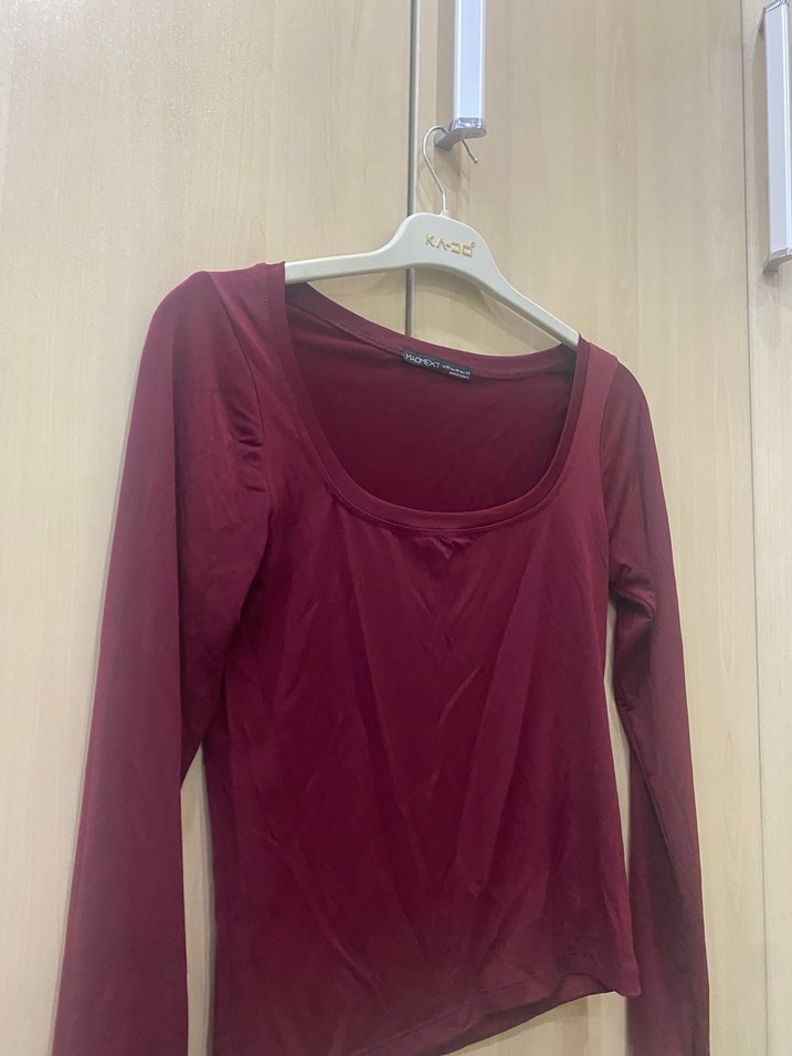 Bordo Kadın Uzun Kollu İnce Bluz - Görsel 3