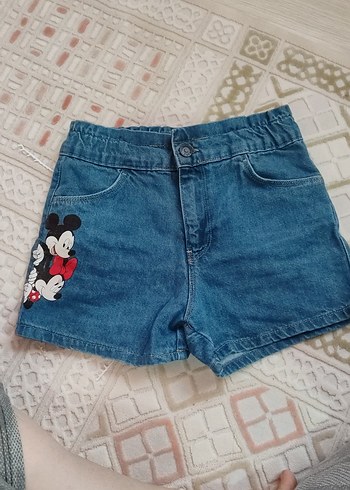 Mavi Nakışlı Kız Çocuk Mini Kot Şort