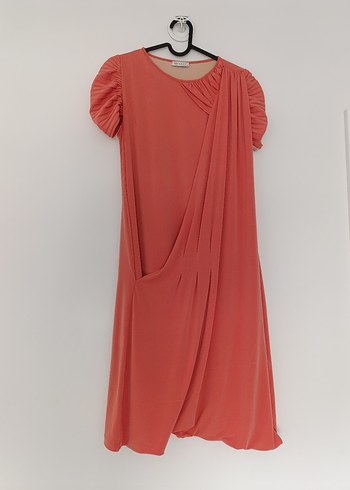 Pembe Drapeli Midi Elbise