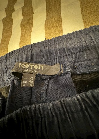 Kadın Lacivert Keten Bol Kesim Kemerli Pantolon - Görsel 2