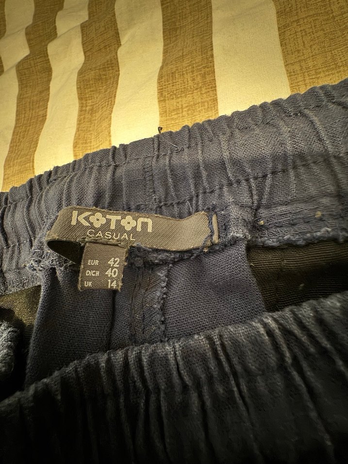 Kadın Lacivert Keten Bol Kesim Kemerli Pantolon - Görsel 2