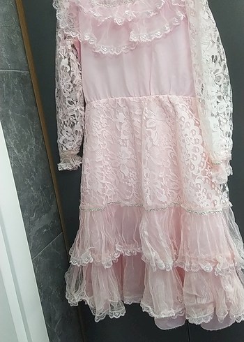 Vintage Love Pembe Dantel Detaylı gelinlik Kız Elbisesi