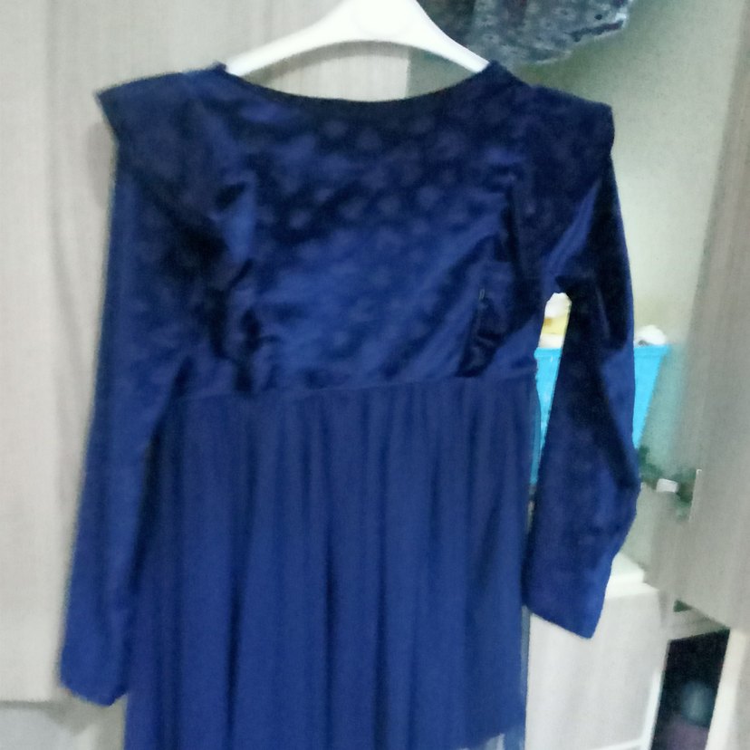 Kız Çocuk Lacivert Uzun Kollu Fırfırlı Elbise - Görsel 2