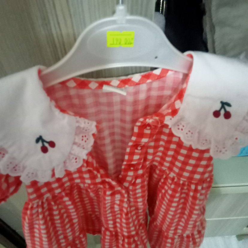 Kırmızı Kareli Nakışlı Kız Çocuk Elbise - Görsel 2