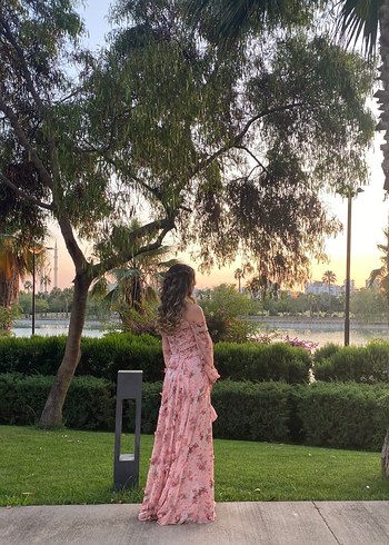 Pembe Çiçekli Bohem Uzun Elbise - Görsel 6