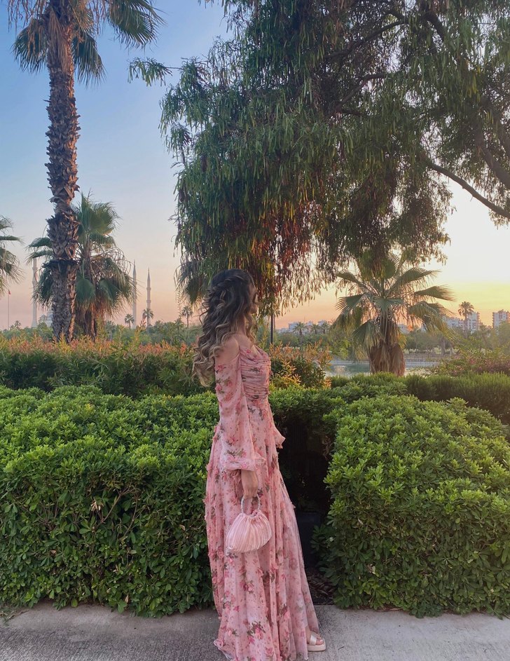 Pembe Çiçekli Bohem Uzun Elbise - Görsel 2