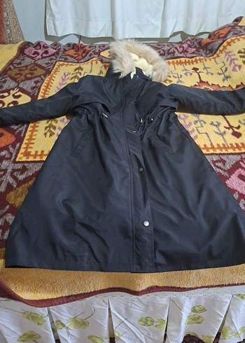 Kadın Beyaz Peluş Kürklü Kışlık Mont - Görsel 5