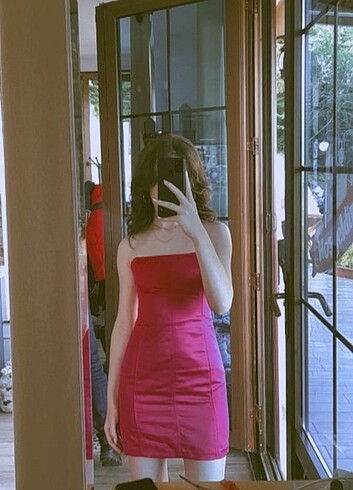 s Beden Zara pembe saten mini elbise