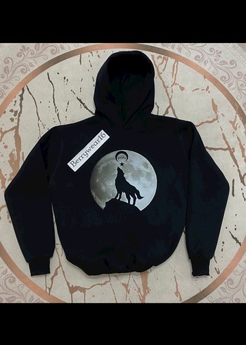 Kapüşonlu Siyah Bozkurt Baskılı Sweatshirt