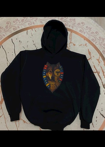 Kapüşonlu Siyah Baskılı Sweatshirt