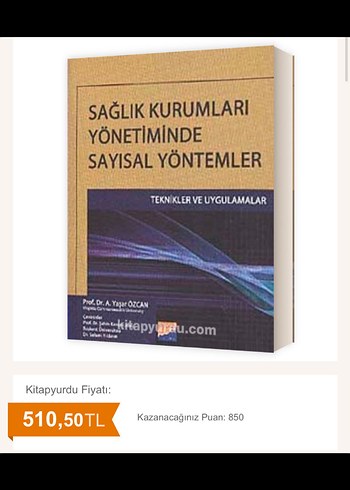 Sağlık Kurumları Yönetiminde Sayısal Yöntemler Kitabı