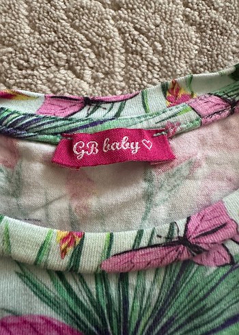9-12 Ay Beden B&G Pembe Bağcıklı Desenli Kız Bebek T-shirt