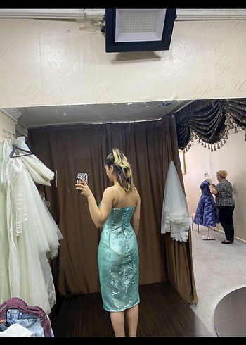 Parlak Mini Straplez Abiye Elbise - Görsel 3