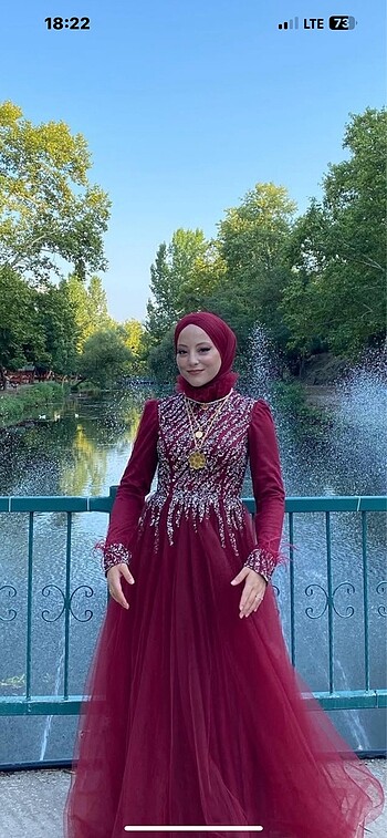 Bordo Tesettür Abiye