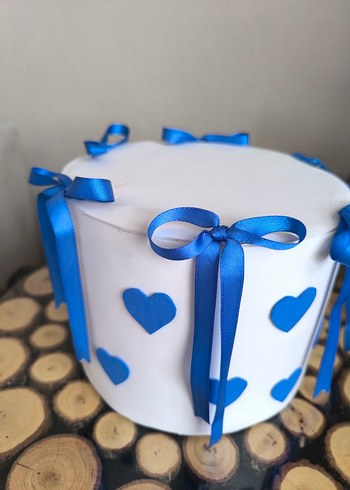 Mavi Kalpli Süslemeli Maket pasta - Görsel 5