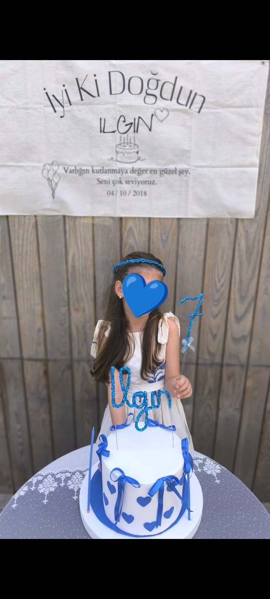 Mavi Kalpli Süslemeli Maket pasta - Görsel 2