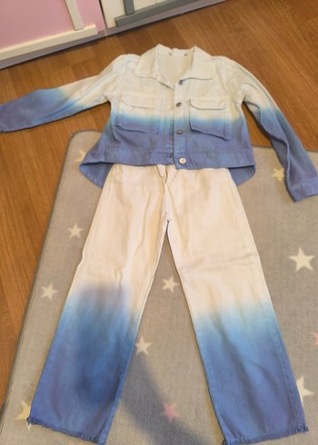 N&K Jeans Mavi Beyaz Batik Desenli Kız Takım - Görsel 3