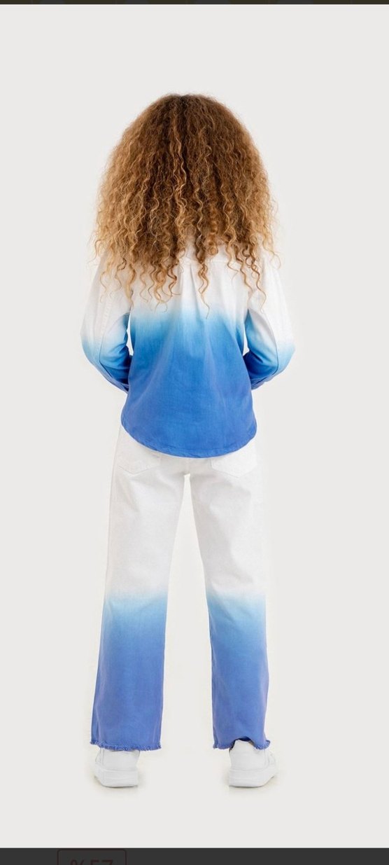 N&K Jeans Mavi Beyaz Batik Desenli Kız Takım - Görsel 2